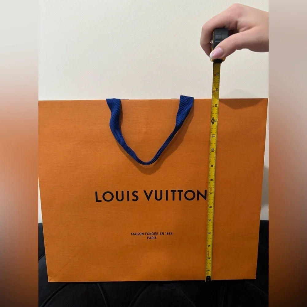 Louis Vuitton Orange Shopping Bag with Blue Handles